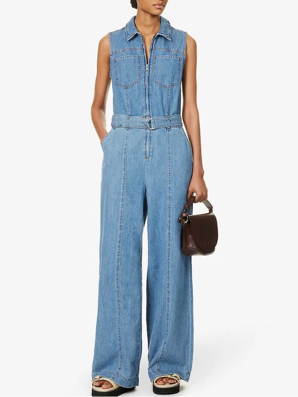 Frame Sleeveless Wide Leg Denim Jumpsuit in Happy Indigo